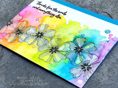 #cardbomb, #mariawillis, #stampinup, #video, #videotutorial, #stamparatus, #stamping, #ink, #paper, #papercraft, #flowershop, #techniques, #masking, #watercolor, #stampinblends, #rainbow, #handmade, #diy, #color, #creative, #crafty, #cards,