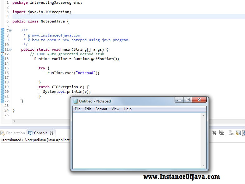 How to open notepad using java program - InstanceOfJava