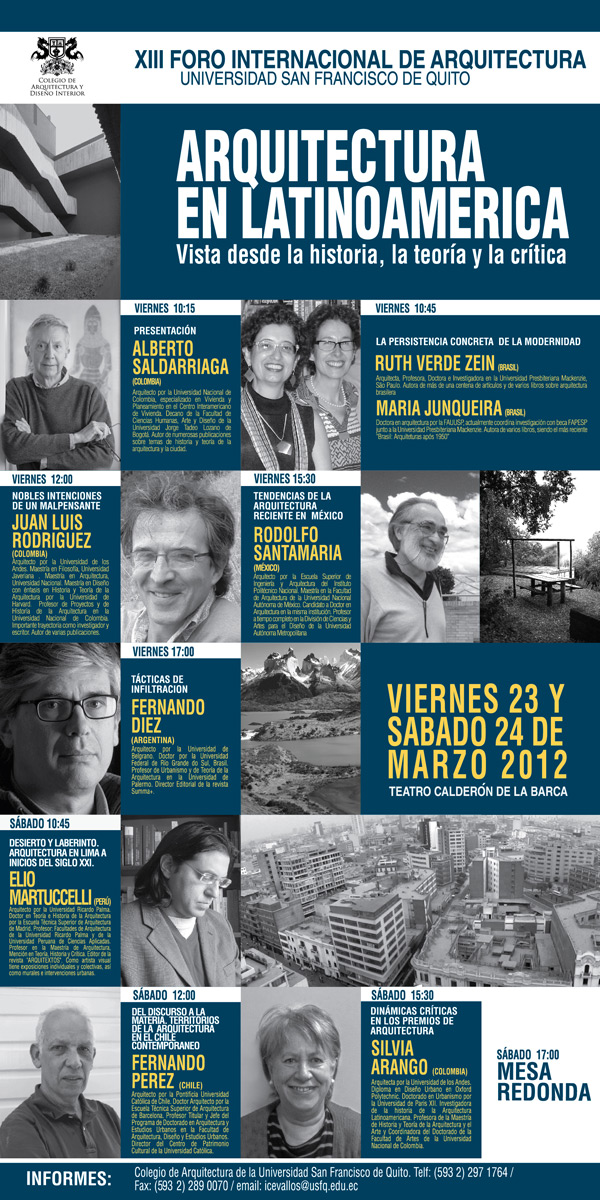 XIII Foro Internacional "Arquitectura en Latinoamerica", viernes 23 y sábado 24 de marzo, Teatro Calderón de la Barca.
