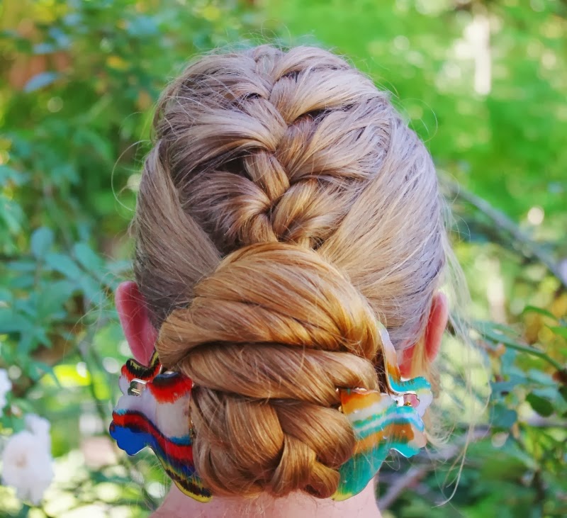 >5 minute hairstyle~ Poofy French Mohawk Braid, Bun