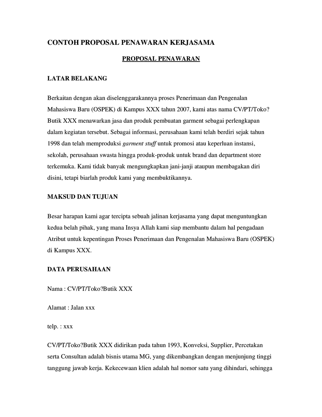 contoh proposal pengadaan barang wood scribd indo