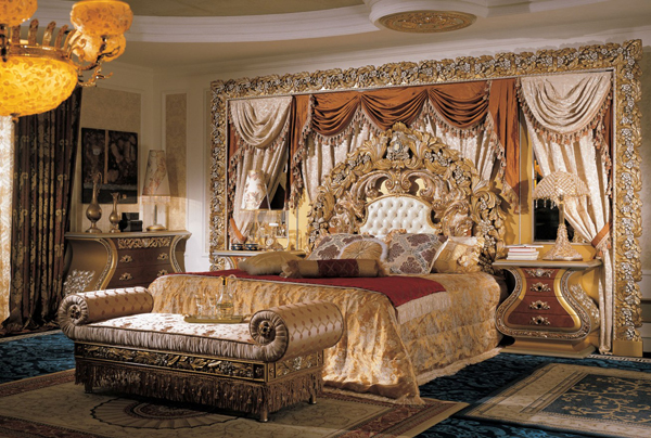 ... Classic Furniture: King Baroque Bedroom Enriched with Gold Carving