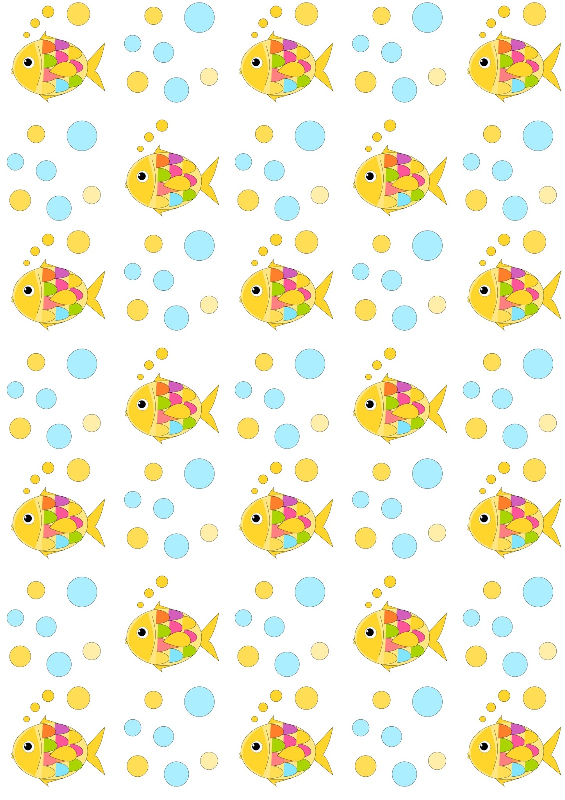 Free digital nautical scrapbooking paper fish and bubbles