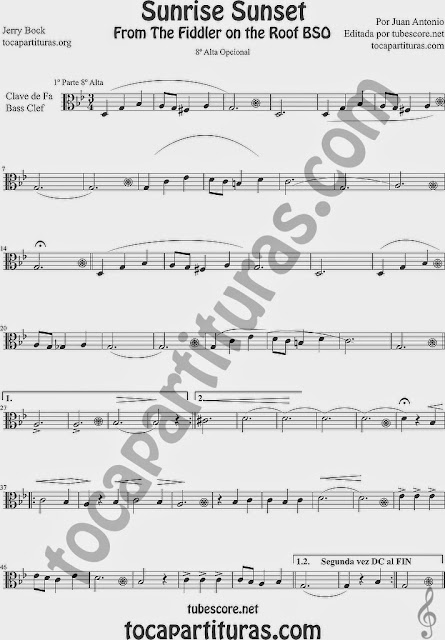 Partituras El Violinista en el Tejado en Clave de Do (tonalidad fácil) Easy Sheet Music in Treble Clef (abajo partituras en la tonalidad original) viola