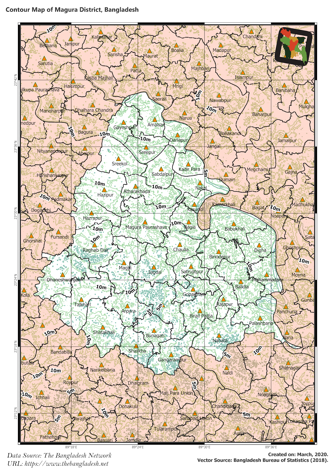 Elevation Map of Magura District of Bangladesh
