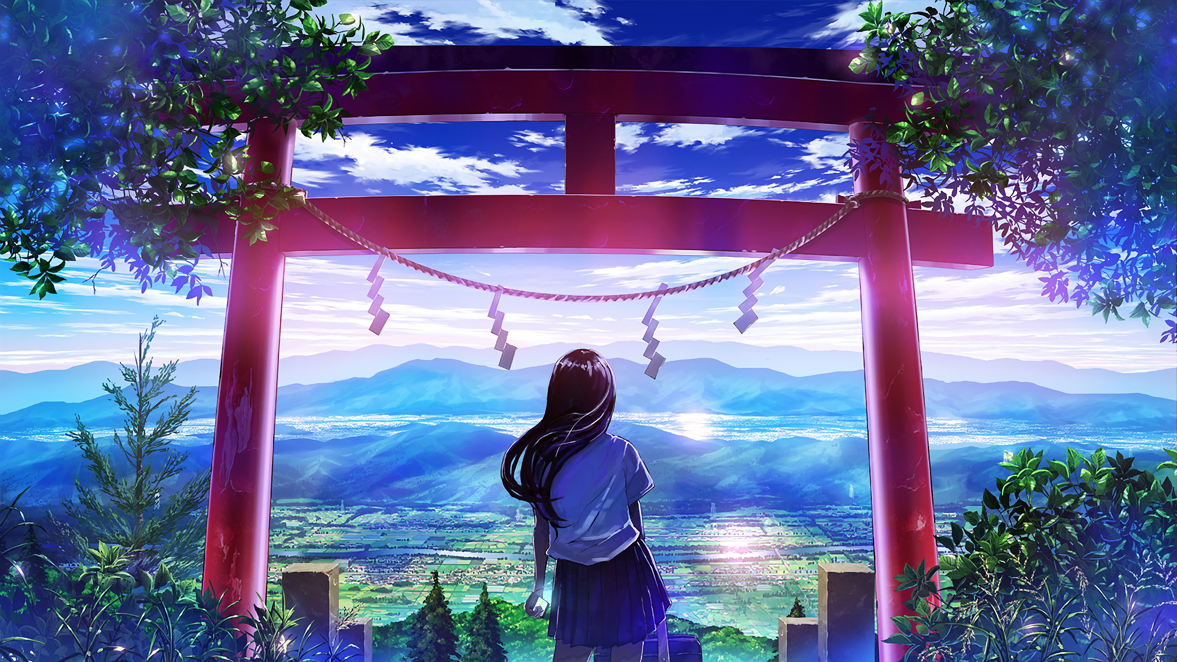 Anime Japanese Gate Shrine Girl Scenery 4k 3840x2160 Wallpaper 25