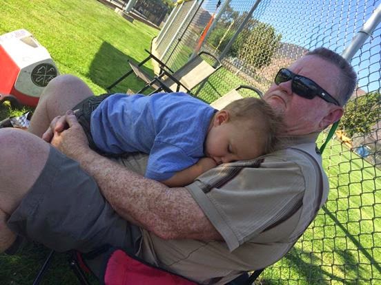 Poor Reef was not feeling 100%; so he took a nap on his Opa.
