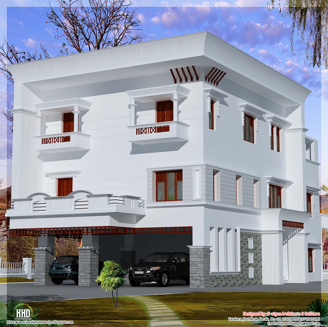 3 storey flat roof home design - Kerala Home Design and Floor Plans