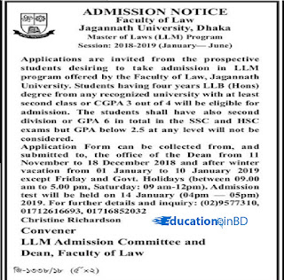 Jagannath University Masters Admission Notice Result 2021 1