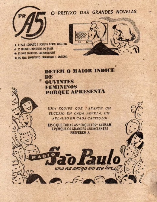 Propaganda antiga da Rádio São Paulo promovendo sua programação com destaque para as radionovelas