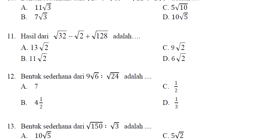 Contoh Latihan Soal: Contoh Soal Matematika Operasi Bilangan Bentuk Akar