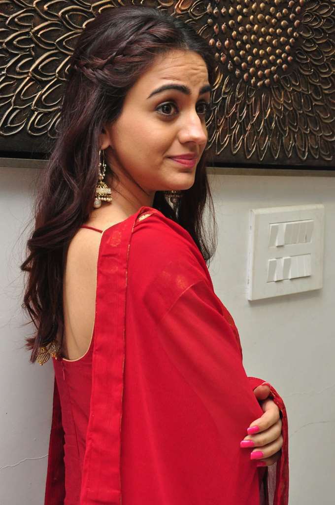 Tollywood Girl Aksha In Red Dress Churidar At Kalamandir Anniversary Celebrations