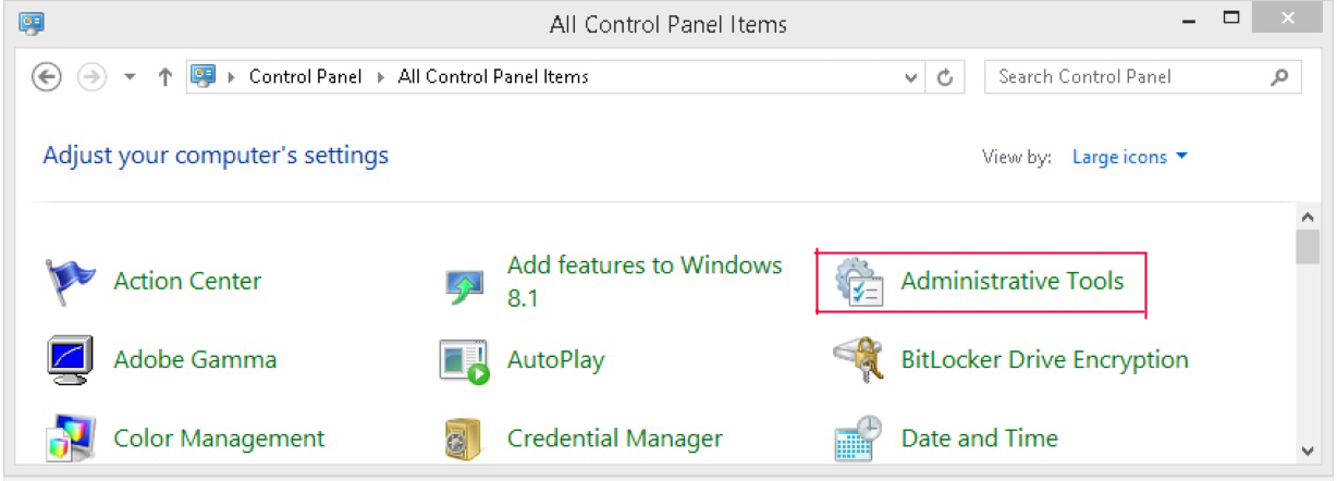 Items control. All Control Panel items.