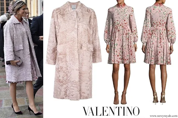 Princess Madeleine wore VALENTINO Collar coat and Long-Sleeve Floral-Print Silk Dress
