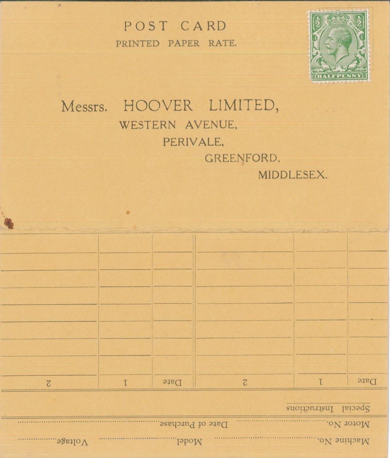 Hoover Warranty Information 12th March 1934