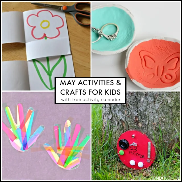 May activities & crafts for kids with free downloadable activity calendar - includes lots of spring activities and crafts as well as Mother's Day gifts from And Next Comes L