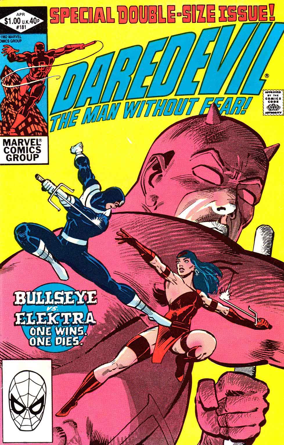 Daredevil v1 #181 elektra bullseye marvel comic book cover art by Frank Miller