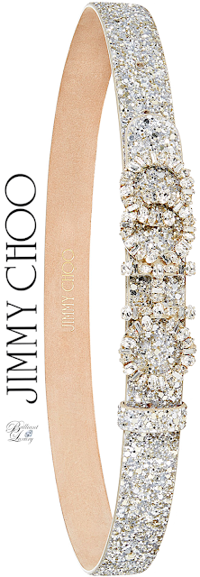 Brilliant Luxury♦Jimmy Choo Nice Champagne Coarse Glitter Fabric Belt with Mixed Crystal Logo