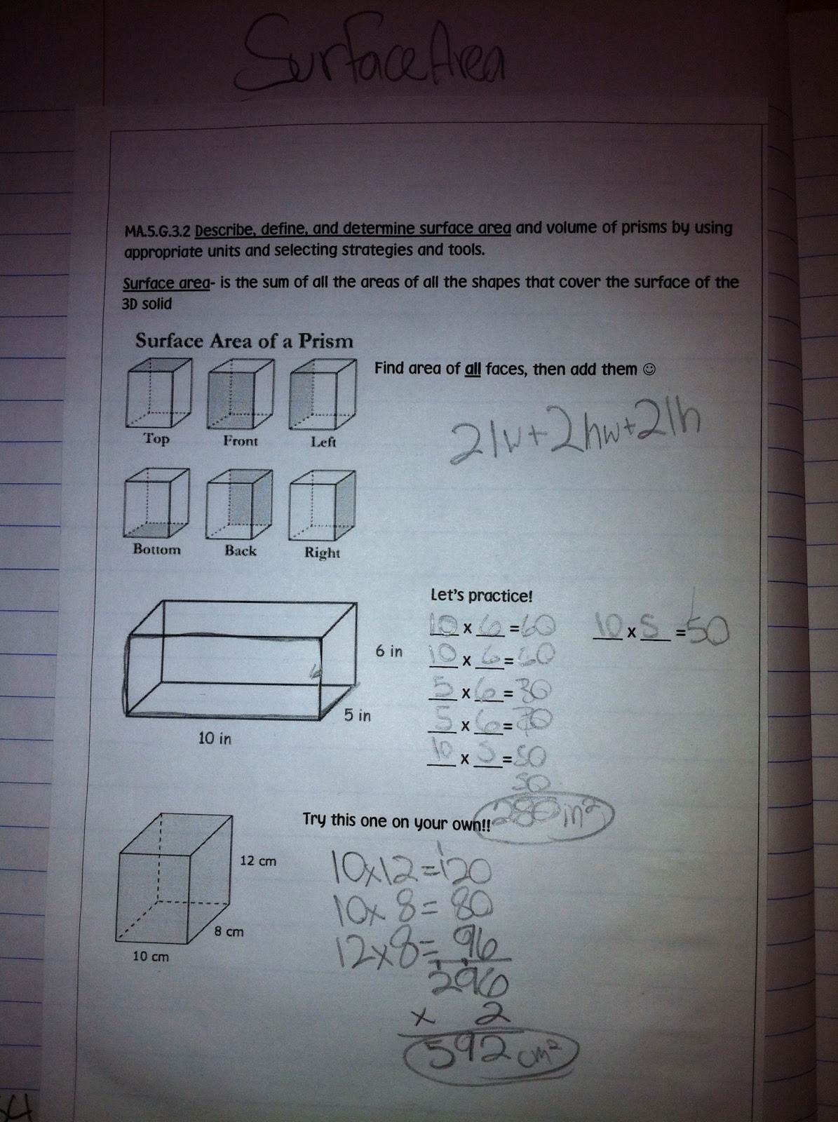 Mrs. Thomas' 5th Grade Class: Surface Area Day 2