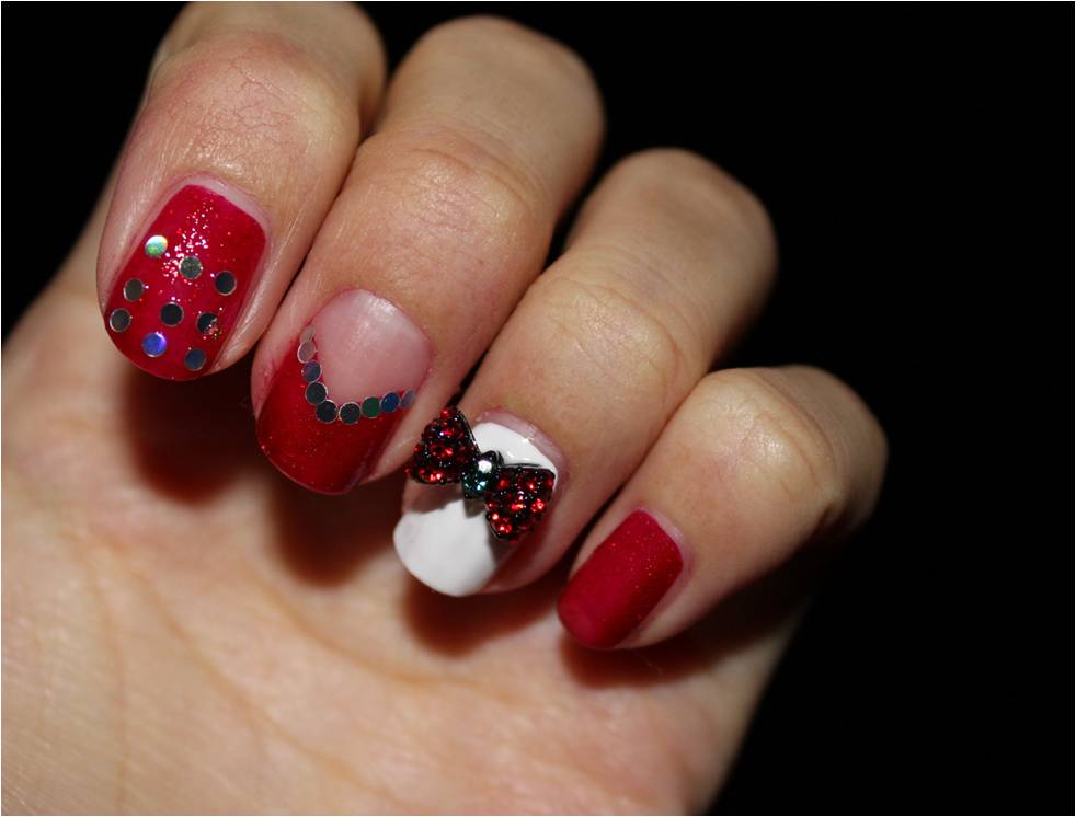 SARA NAIL Cute Christmas Nail Art, Red Ribbon Nail deco parts