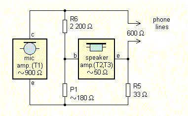 Fig. 4th Simplified wiring hybrid (balancing) circuit in the phone