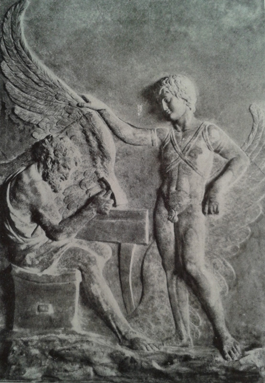 Icaro y Dedalo construyendo las alas, en bajo relieve de la Villa Albani