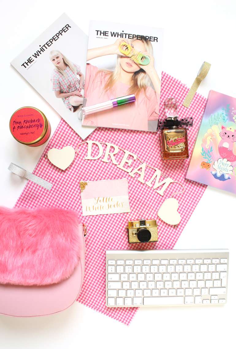 pink lifestyle flatlay