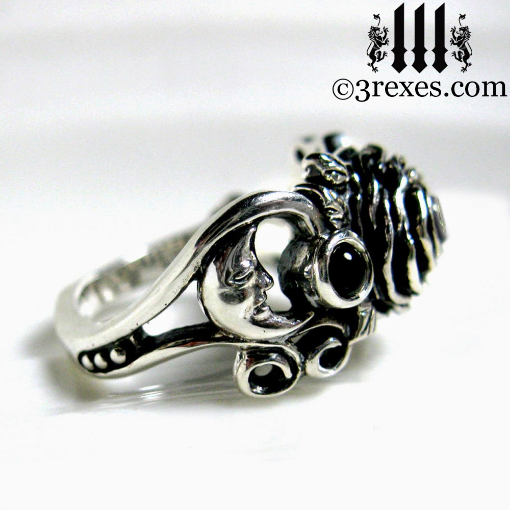 rose moon spider gothic ring with black onyx