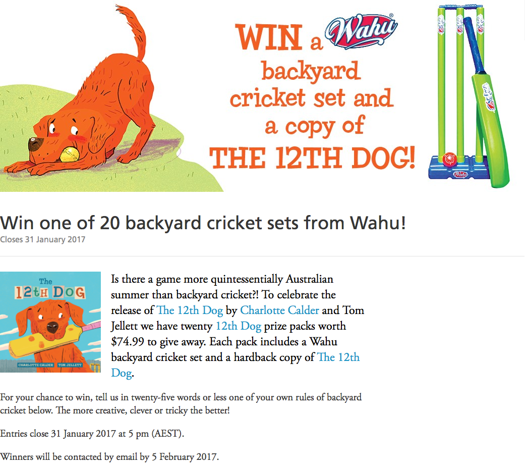 Charlotte Calder The 12th Dog Win A Great Backyard Cricket Set