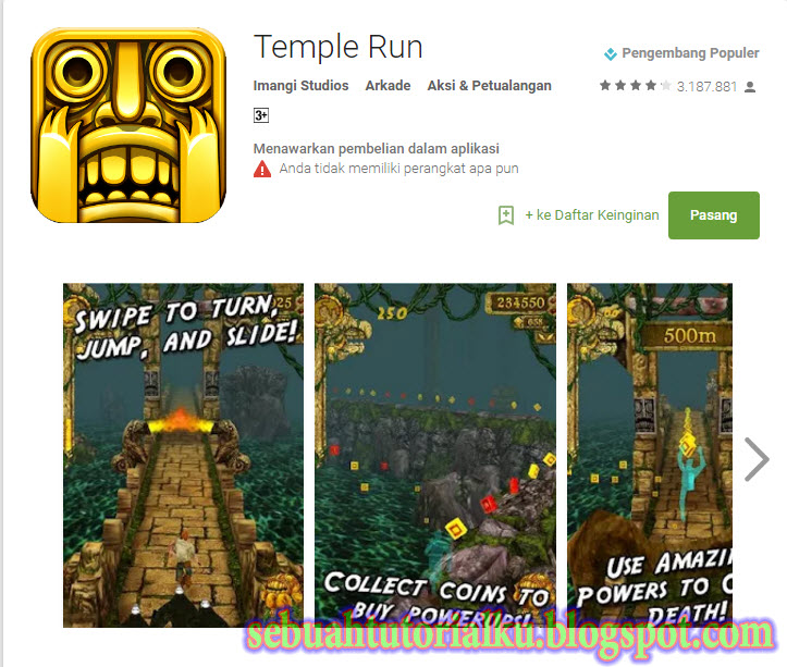 Saya contohkan aku ingin unduh game Temple Run. 