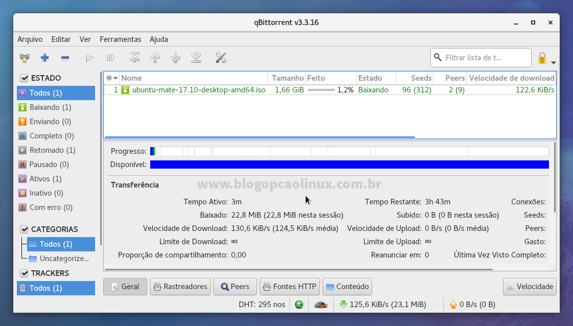 Tela inicial do qBittorrent executando no Fedora 27 Workstation