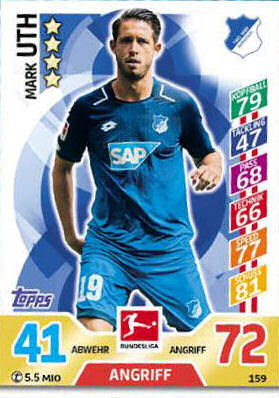 Sticker 256 Takuma Asano TOPPS Bundesliga 2017/2018 