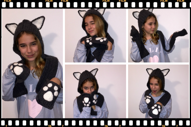 Gorro capucha gato a crochet