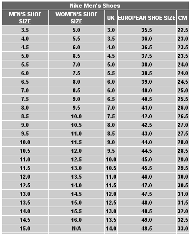 nike womens to mens shoe size conversion chart