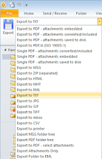 MessageExport dropdown list. Select the target export format.