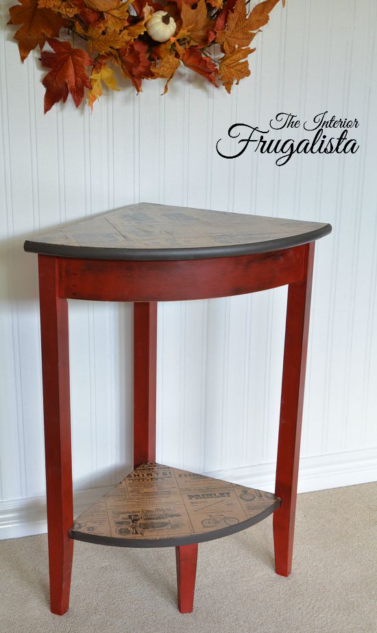 Red Rustic Corner Table Makeover AFTER 