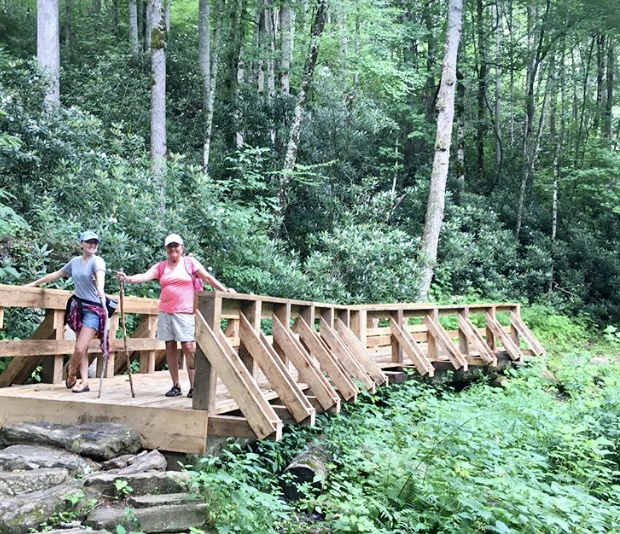 Taking your mom on High Falls Trail near Cashiers, North Carolina
