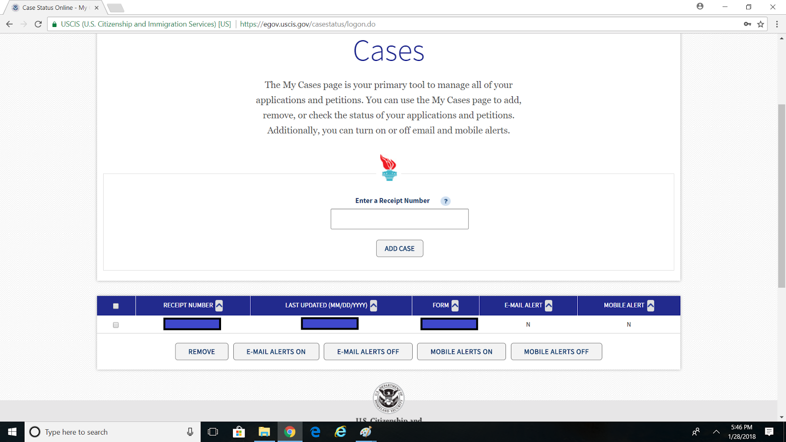 Check service request status on USCIS