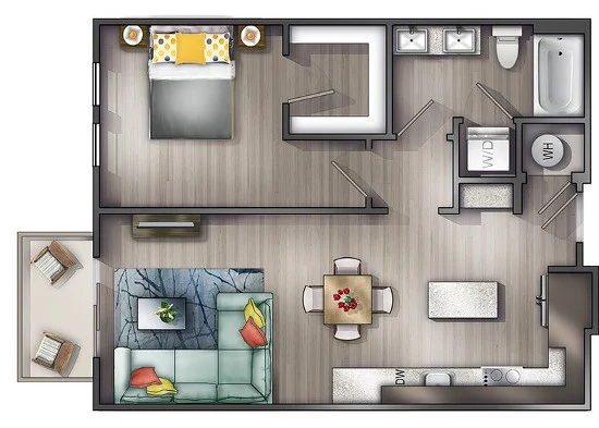 denah perabot rumah mungil minimalis