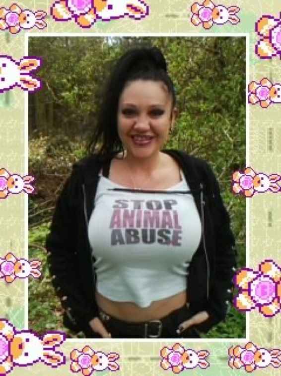 "Stop Animal Abuse" shirt as worn by porn star, hooker & animal lover Kirie Cantaloupes. PYGODswives.com