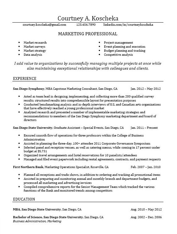 business school application resumes