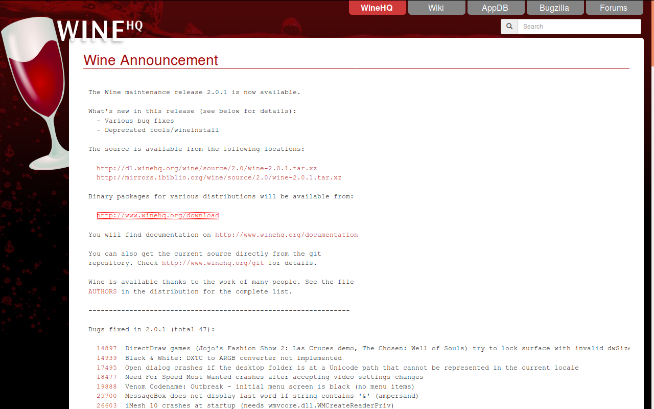 LINUX BUG ONE WineHQ 2.0.1 e lançado com 47 bugs corrigidos