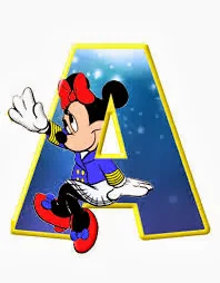 Alfabeto de personajes Disney con letras grandes A pequeña Minnie.