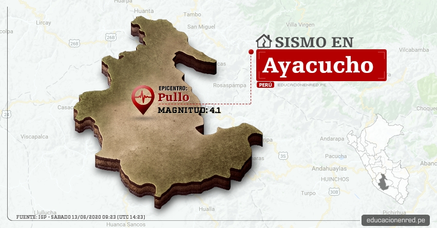 Temblor en Ayacucho de Magnitud 4.1 (Hoy Sábado 13 Junio 2020) Sismo - Epicentro - Pullo - Parinacochas - IGP - www.igp.gob.pe Temblor en Ayacucho de Magnitud 4.1 (Hoy Sábado 13 Junio 2020) Sismo - Epicentro - Pullo - Parinacochas - IGP - www.igp.gob.pe