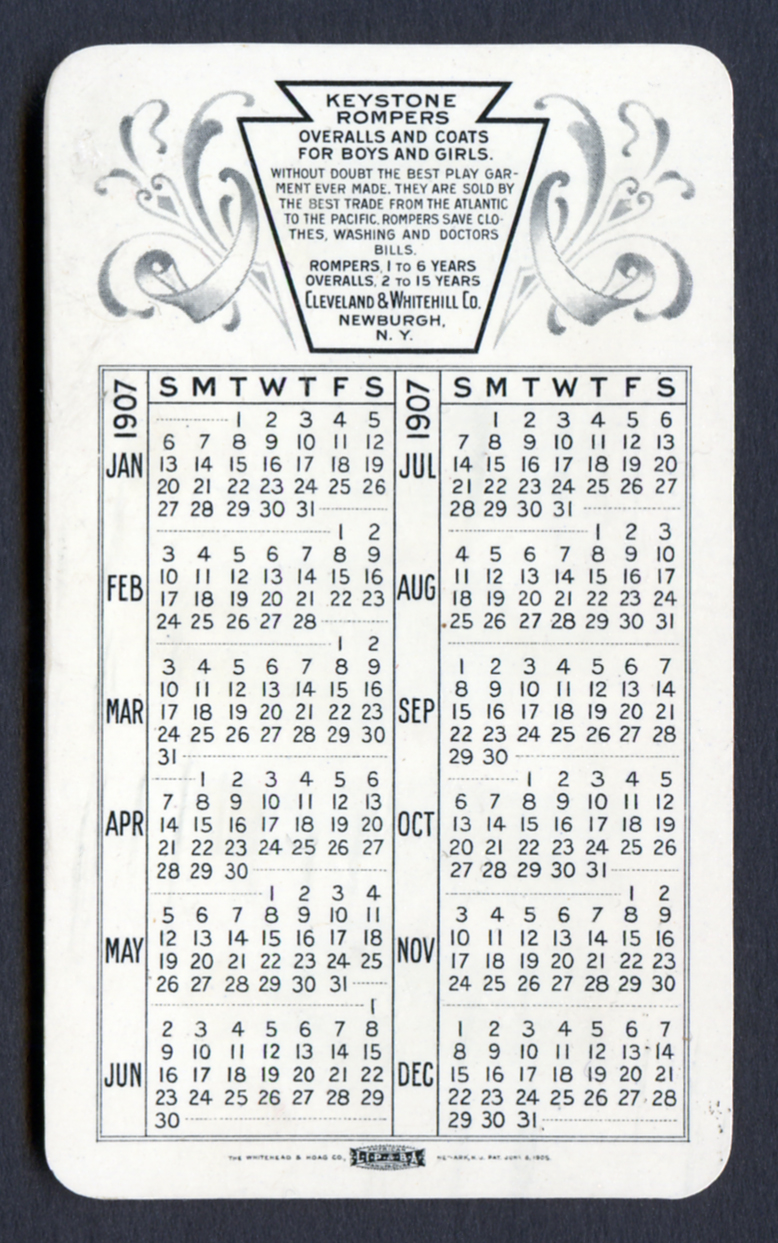 UnionMade 1907 Keystone Rompers Celluloid Calendar