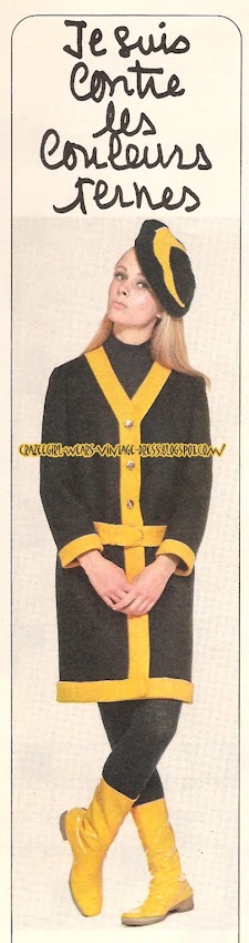 Coat and Hat - navy and yellow - 1966 stripe colorblock color block 60s 1960