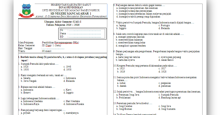 Contoh Soal PKN Kelas 3 KTSP Semester 1: Panduan Lengkap