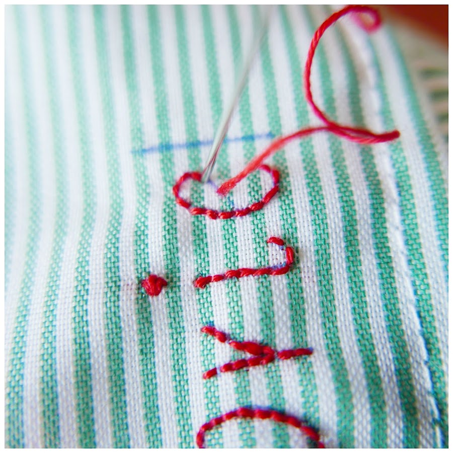 Bordado de un nombre en una bata escolar