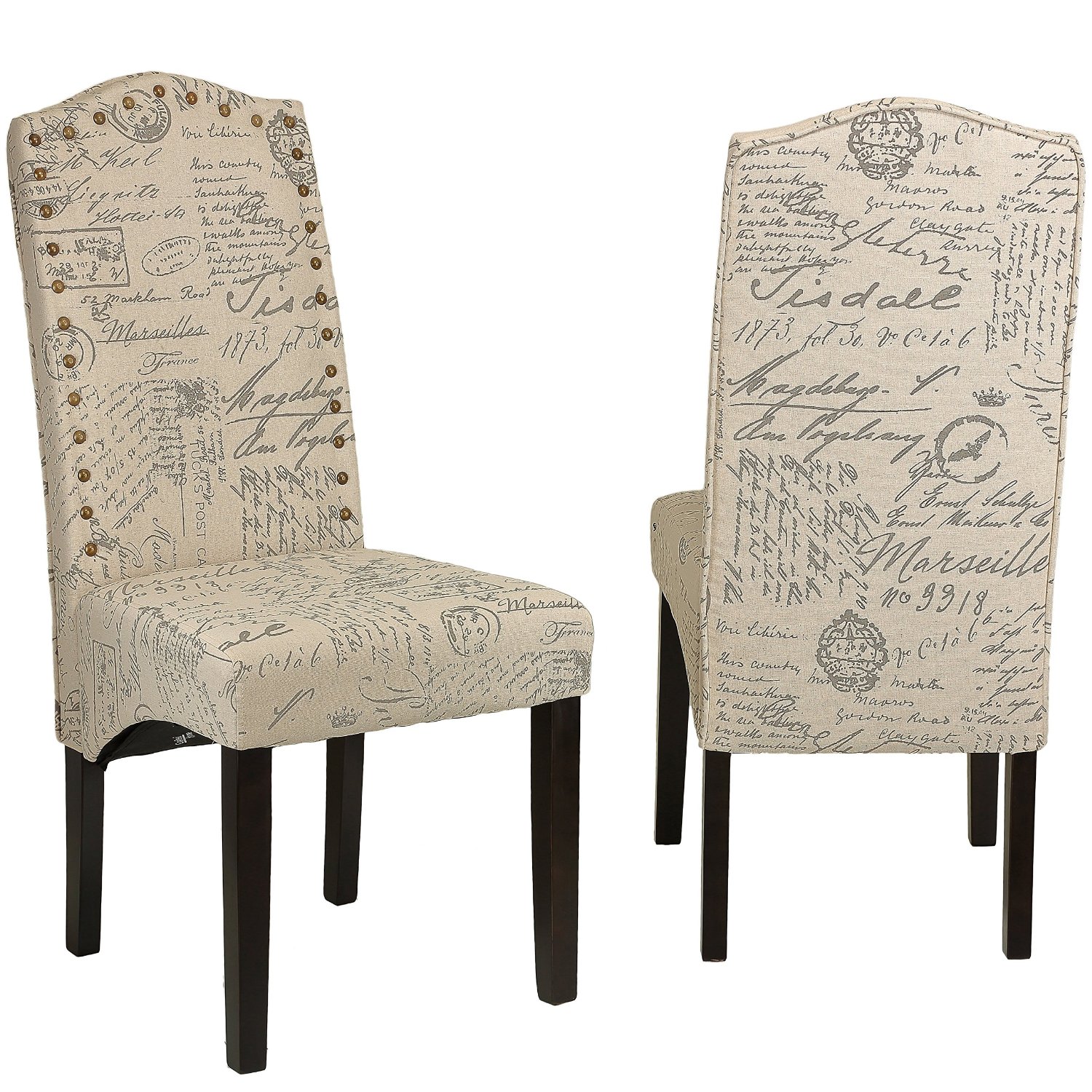 French Script Chairs & Print Accent Furniture Pieces