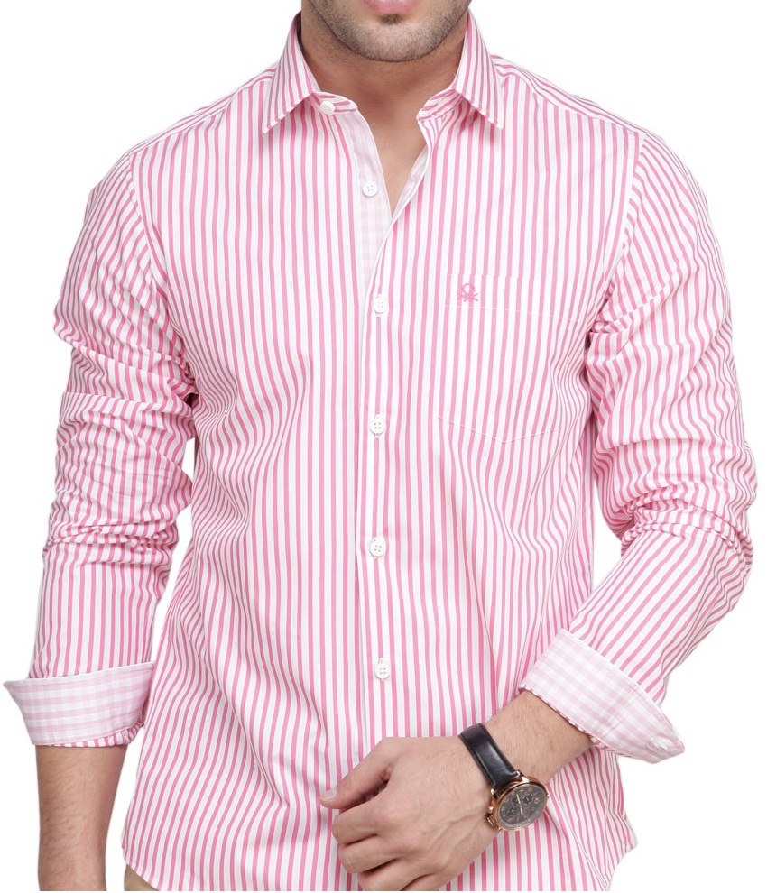 Benetton Pink Full Sleeves mens formal cotton shirt